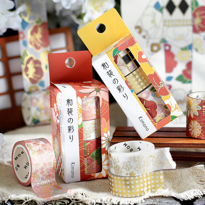 BGM Foil Stamping Masking Tape: The Color of Kimono in Camellia — BGM washi tape — decorative Japanese paper tape for journaling and craft, at Cityluxe Singapore