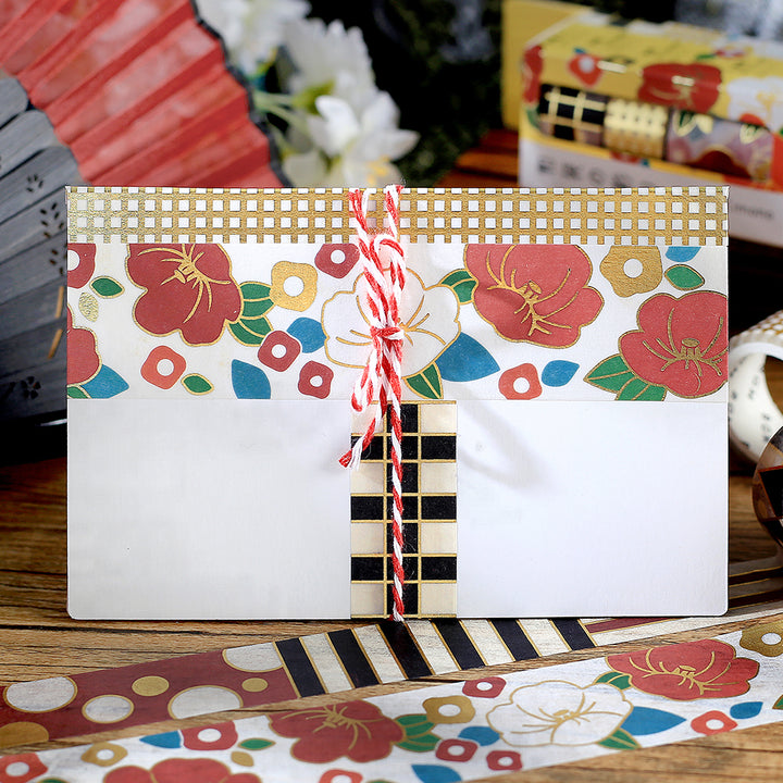 BGM Foil Stamping Masking Tape: The Color of Kimono in Camellia — BGM washi tape — decorative Japanese paper tape for journaling and craft, at Cityluxe Singapore