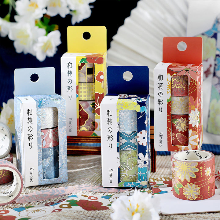 BGM Foil Stamping Masking Tape: The Color of Kimono in Camellia — BGM washi tape — decorative Japanese paper tape for journaling and craft, at Cityluxe Singapore