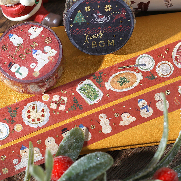 BGM Foil Stamping Christmas Limited Edition Masking Tape in Snowmen — BGM washi tape — decorative Japanese paper tape for journaling and craft, at Cityluxe Singapore