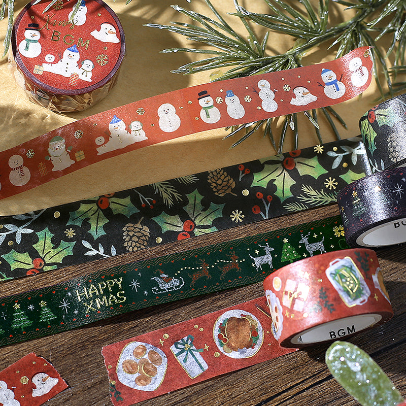 BGM Foil Stamping Christmas Limited Edition Masking Tape in Snowmen — BGM washi tape — decorative Japanese paper tape for journaling and craft, at Cityluxe Singapore