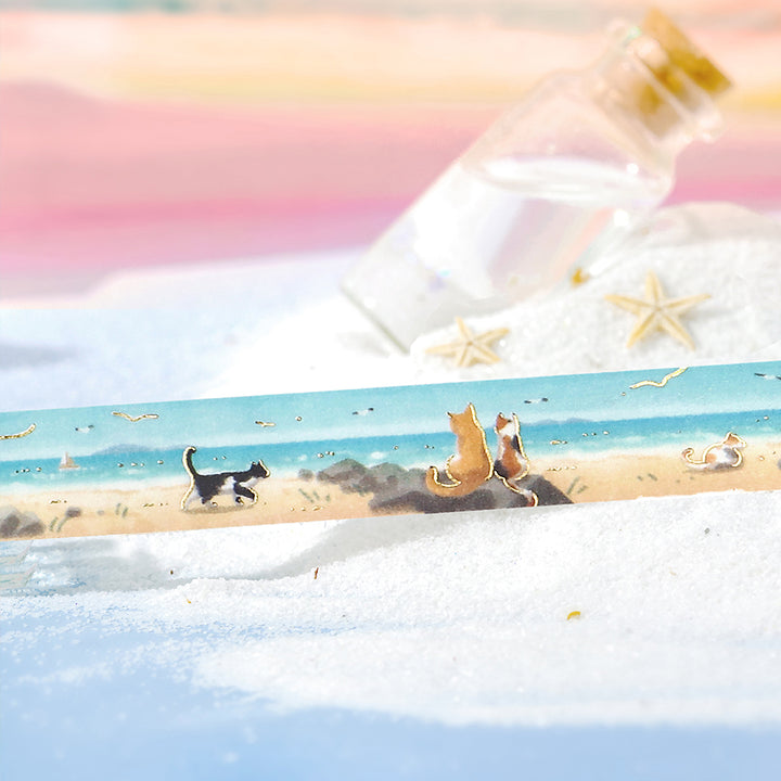 BGM Summer Limited Masking Tape - Coastal Strolling Cats — applied on surface