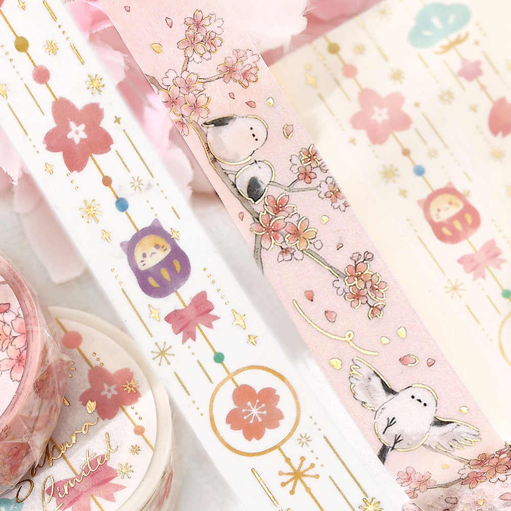 BGM Sakura Limited Masking Tape: Cherry Blossoms and Long-tailed Tits — applied on surface