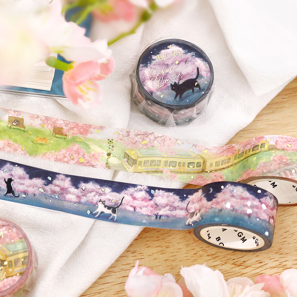 BGM Sakura Limited Masking Tape: Cat and Flower Lanterns — applied on surface
