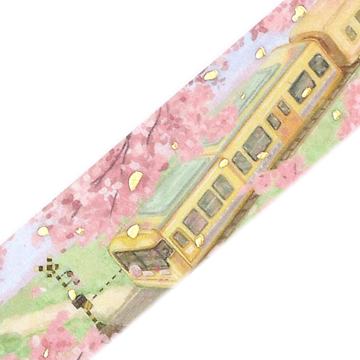 BGM Sakura Limited Masking Tape: Cherry Blossom-Lined Train Street — pattern detail