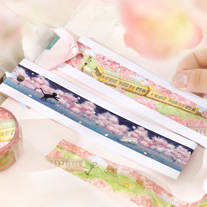 BGM Sakura Limited Masking Tape: Cherry Blossom-Lined Train Street — roll side