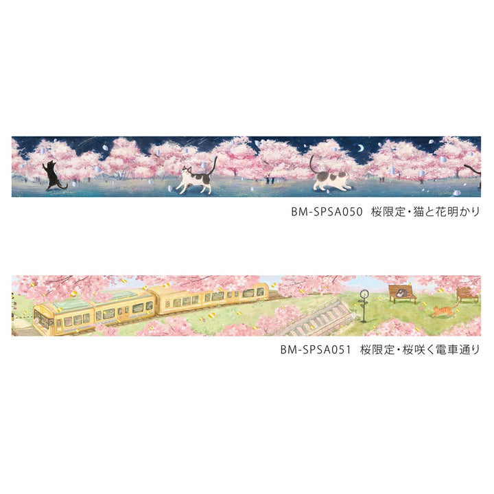 BGM Sakura Limited Masking Tape: Cherry Blossom-Lined Train Street — flat lay