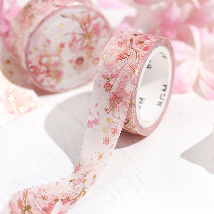 BGM Sakura Limited Edition 2024 Masking Tape in News About Cherry Blossom — BGM washi tape — decorative Japanese paper tape for journaling and craft, at Cityluxe Singapore