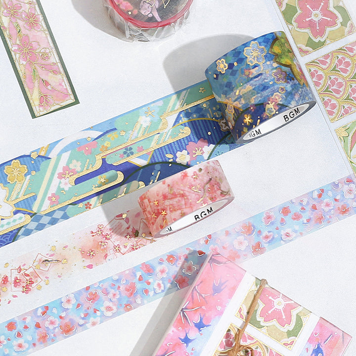 BGM Sakura Limited Edition 2024 Masking Tape in Sakura Shadow — BGM washi tape — decorative Japanese paper tape for journaling and craft, at Cityluxe Singapore