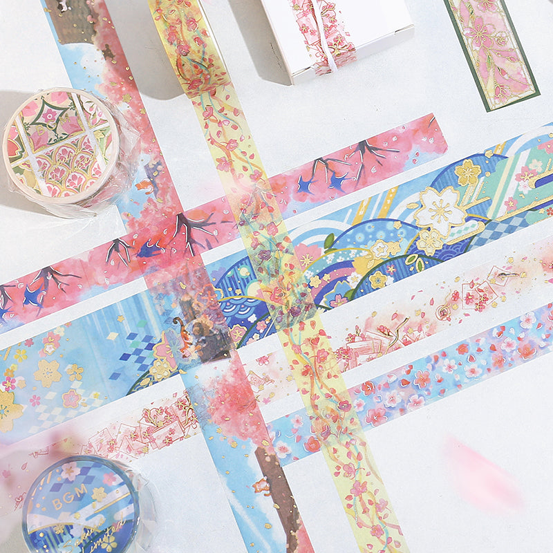 BGM Sakura Limited Edition 2024 Masking Tape in Sakura Shadow — BGM washi tape — decorative Japanese paper tape for journaling and craft, at Cityluxe Singapore
