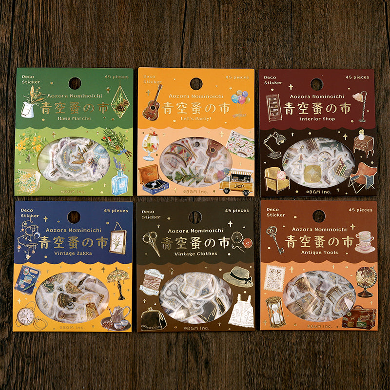 BGM Foil Stamping Flake Seal: The Flea Market of Blue Sky in Miscellaneous Goods — BGM decorative sticker — for journaling, planners and scrapbooking, at Cityluxe Singapore