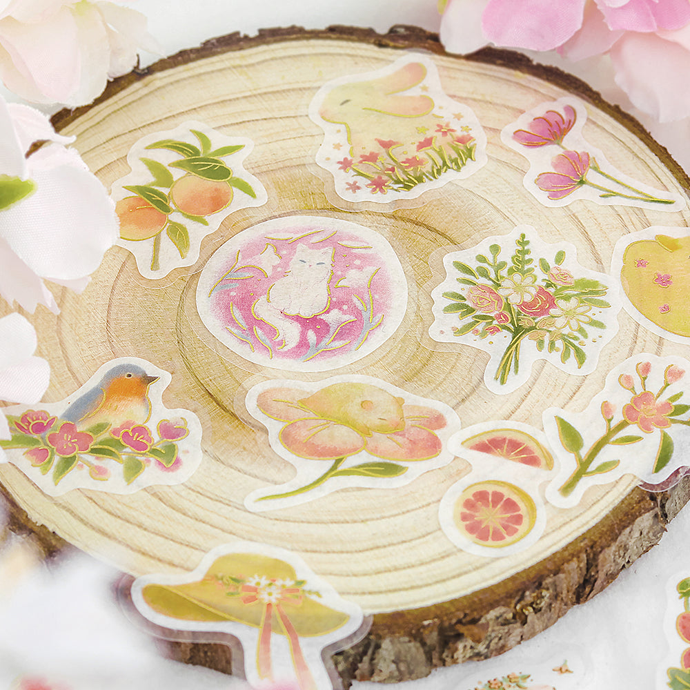 BGM Foil Stamping Flake Seal: Forest of Warmth in Pink — BGM decorative sticker — for journaling, planners and scrapbooking, at Cityluxe Singapore