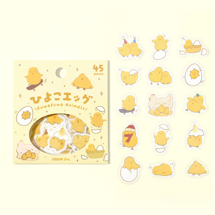 BGM Foil Stamping Flake Seal: Fluffy Animals in Chick Egg — BGM decorative sticker — for journaling, planners and scrapbooking, at Cityluxe Singapore