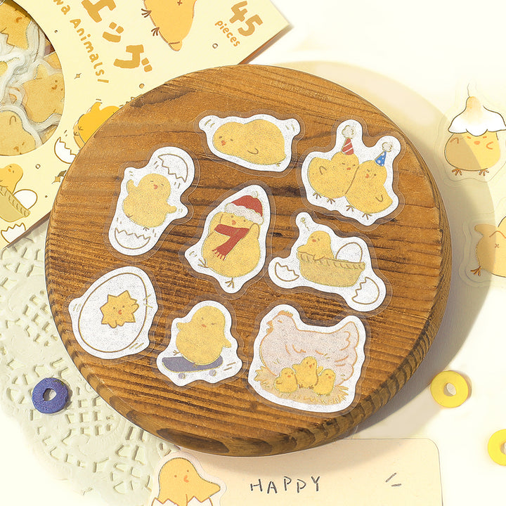 BGM Foil Stamping Flake Seal: Fluffy Animals in Chick Egg — BGM decorative sticker — for journaling, planners and scrapbooking, at Cityluxe Singapore