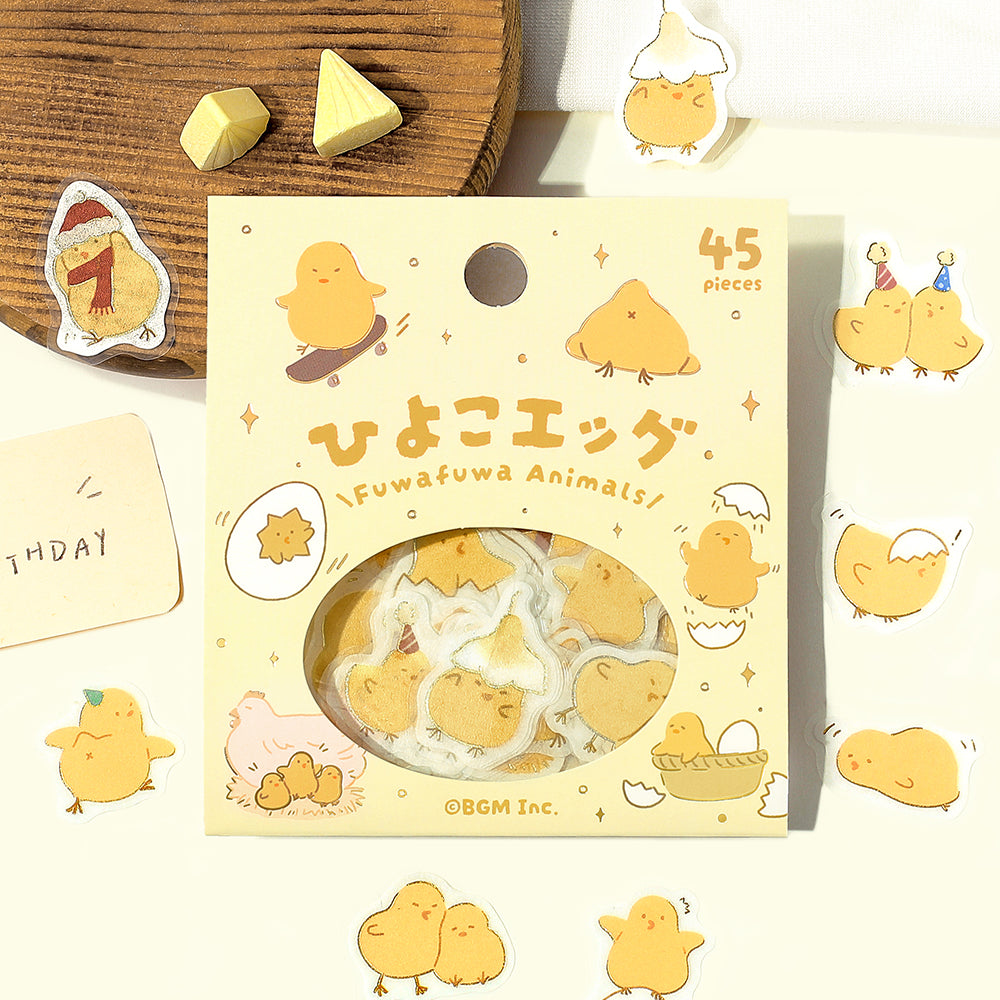 BGM Foil Stamping Flake Seal: Fluffy Animals in Chick Egg — BGM decorative sticker — for journaling, planners and scrapbooking, at Cityluxe Singapore