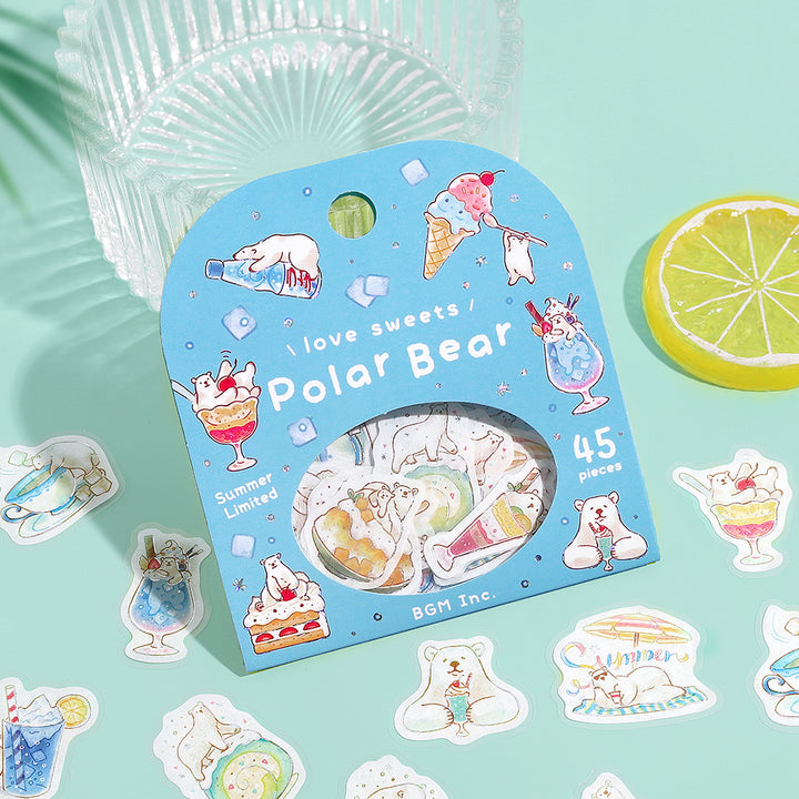 BGM Summer Limited Flake Seal in Polar Bear Sweets — BGM decorative sticker — for journaling, planners and scrapbooking, at Cityluxe Singapore