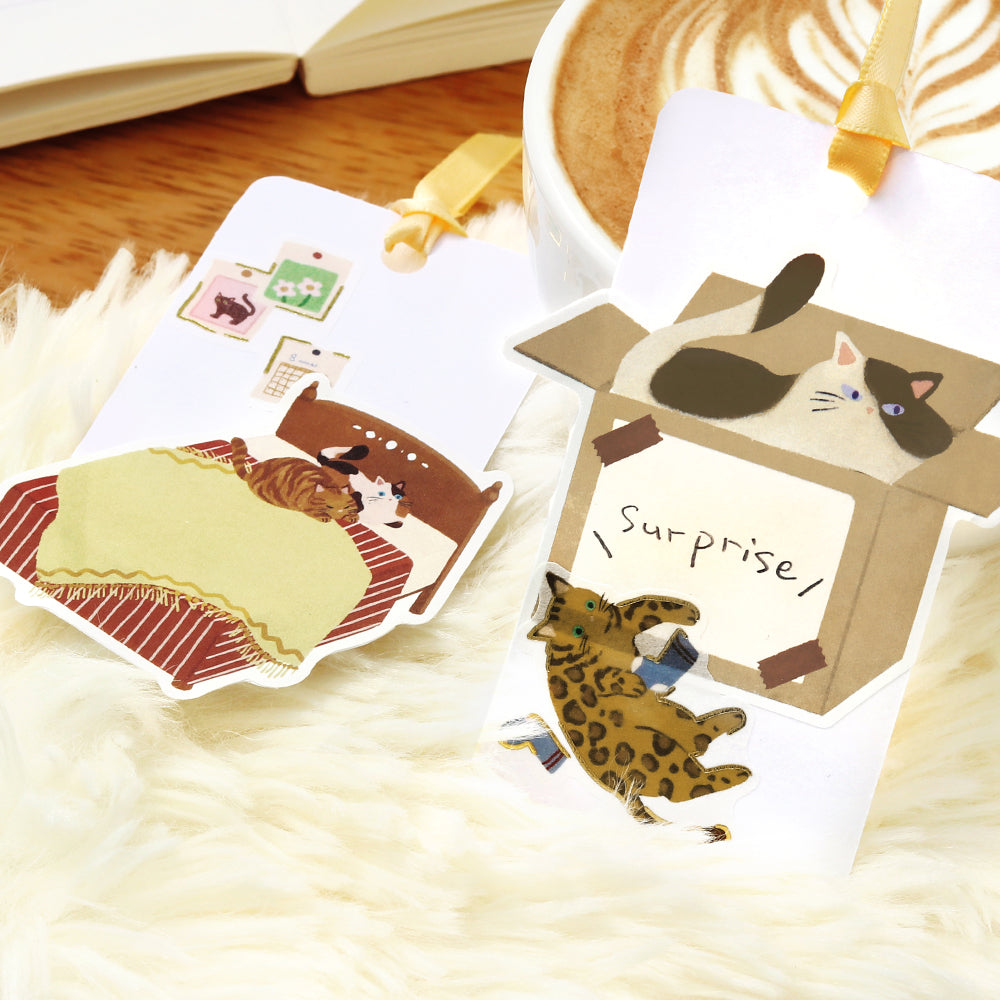 BGM Foil Stamping Memo Seal: Cat Diary - Yellow — with packaging