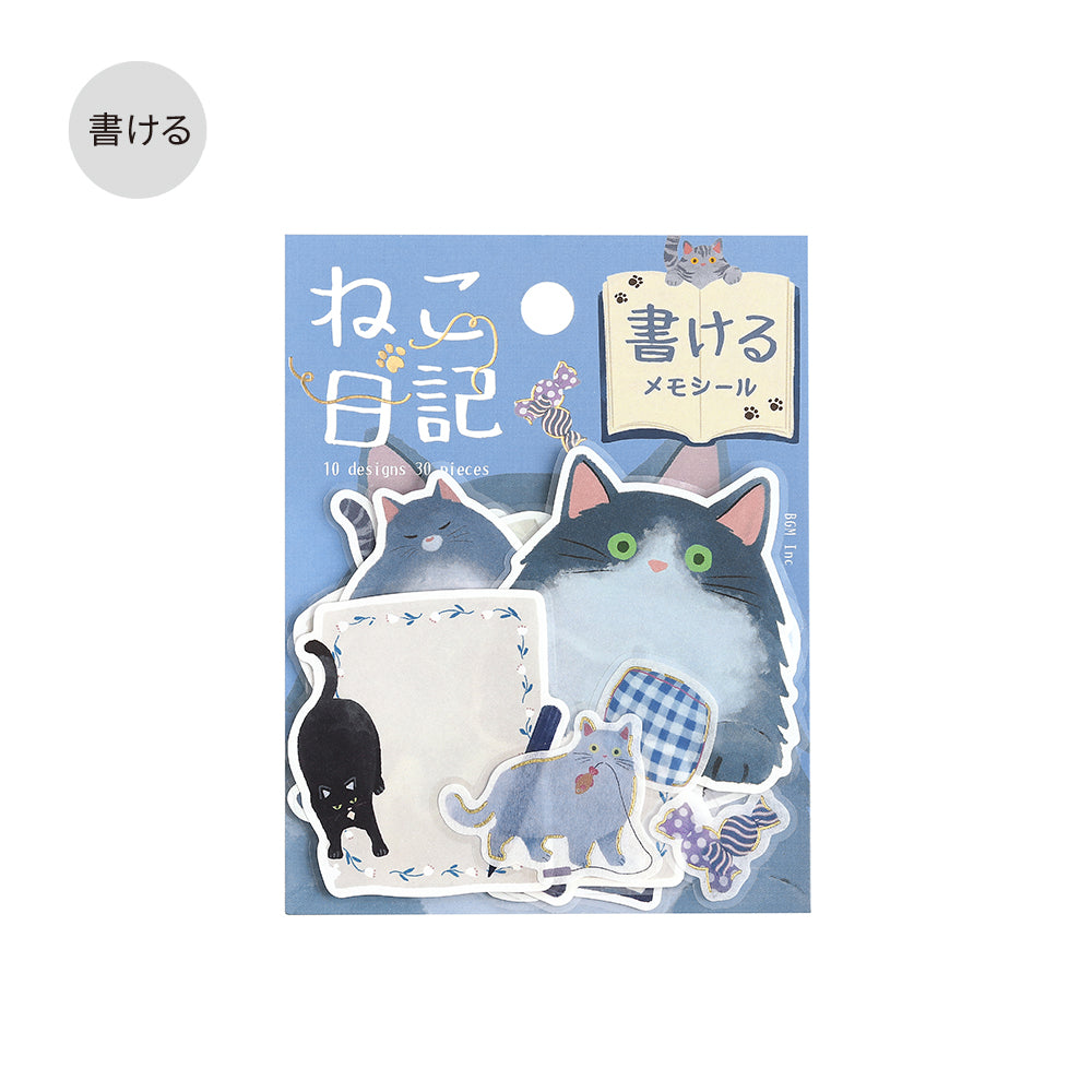 BGM Foil Stamping Memo Seal: Cat Diary in Blue — BGM decorative sticker — for journaling, planners and scrapbooking, at Cityluxe Singapore