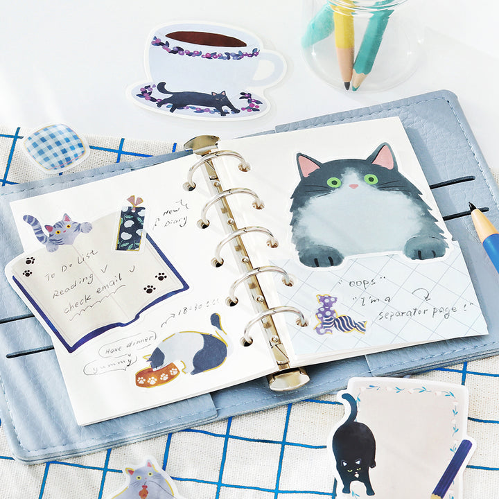 BGM Foil Stamping Memo Seal: Cat Diary - Blue — with packaging