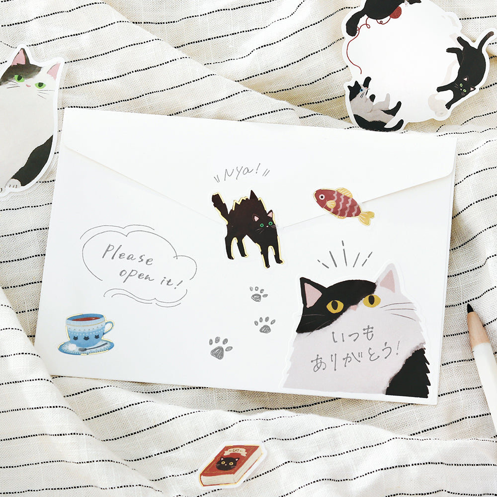 BGM Foil Stamping Memo Seal: Cat Diary - Black — with packaging