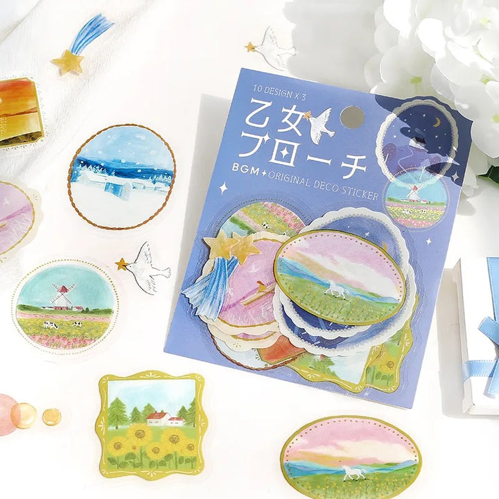 BGM Clear Seal: Maiden Brooch in Landscape — BGM decorative sticker — for journaling planners and scrapbooking, at Cityluxe Singapore