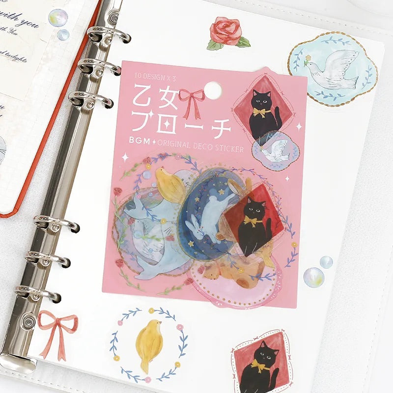 BGM Clear Seal: Maiden Brooch in Animal — BGM decorative sticker — for journaling planners and scrapbooking, at Cityluxe Singapore