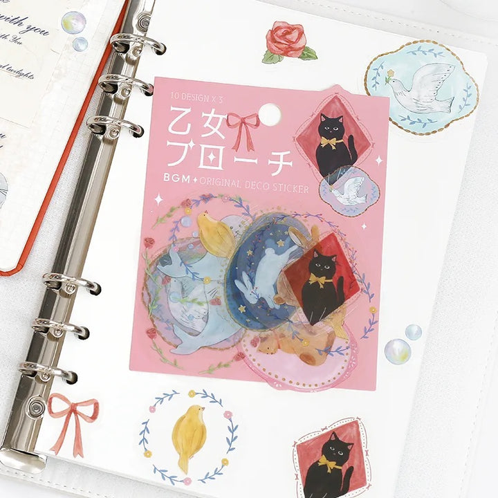 BGM Clear Seal: Maiden Brooch in Animal — BGM decorative sticker — for journaling planners and scrapbooking, at Cityluxe Singapore