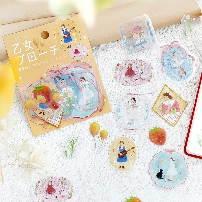 BGM Clear Seal: Maiden Brooch in Girl — BGM decorative sticker — for journaling planners and scrapbooking, at Cityluxe Singapore