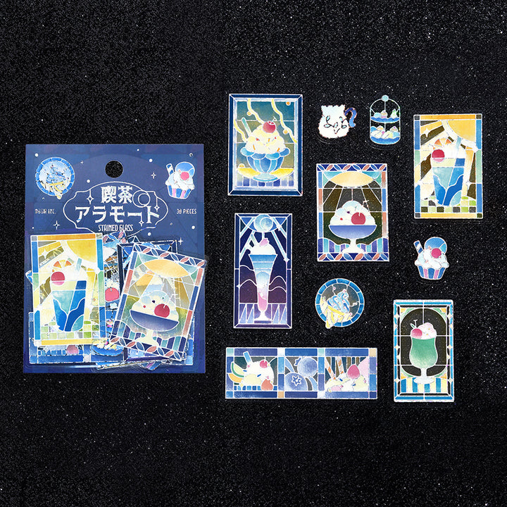 BGM Foil Stamping Clear Seal: Cafe A La Mode Stained Glass in Blue — BGM decorative sticker — for journaling, planners and scrapbooking, at Cityluxe Singapore