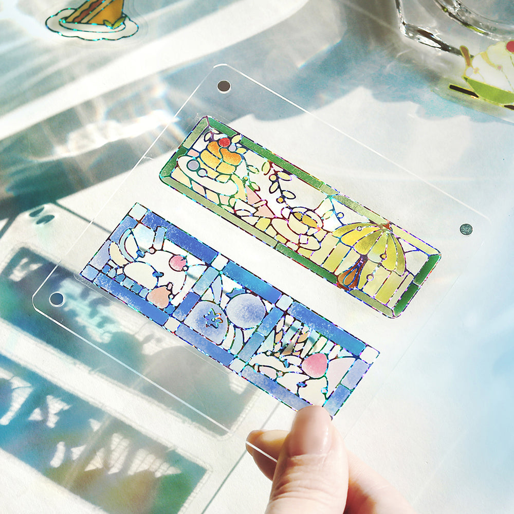 BGM Foil Stamping Clear Seal: Cafe A La Mode Stained Glass in Blue — BGM decorative sticker — for journaling, planners and scrapbooking, at Cityluxe Singapore