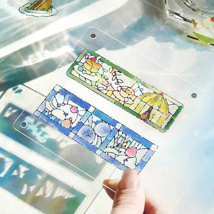 BGM Foil Stamping Clear Seal: Cafe A La Mode Stained Glass in Blue — BGM decorative sticker — for journaling, planners and scrapbooking, at Cityluxe Singapore