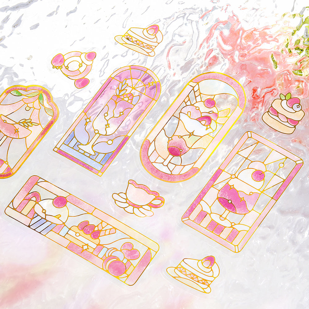 BGM Foil Stamping Clear Seal: Cafe A La Mode Stained Glass in Red — BGM decorative sticker — for journaling, planners and scrapbooking, at Cityluxe Singapore