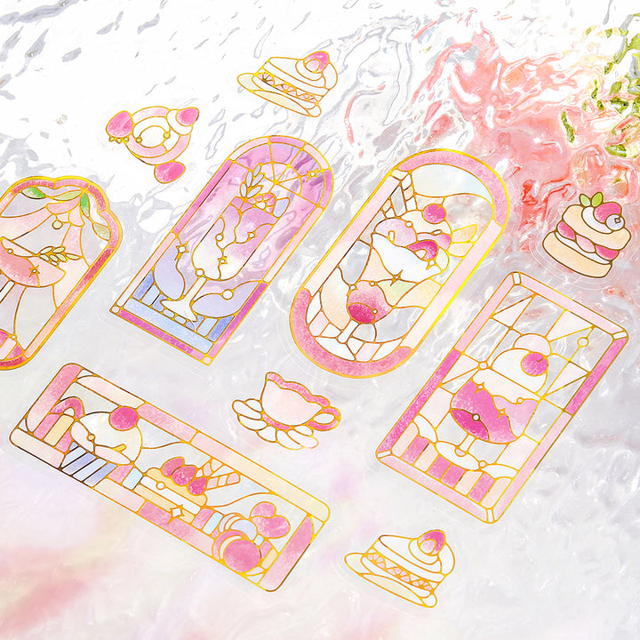 BGM Foil Stamping Clear Seal: Cafe A La Mode Stained Glass in Red — BGM decorative sticker — for journaling, planners and scrapbooking, at Cityluxe Singapore
