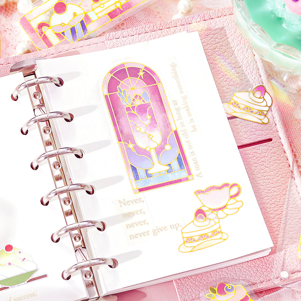BGM Foil Stamping Clear Seal: Cafe A La Mode Stained Glass in Red — BGM decorative sticker — for journaling, planners and scrapbooking, at Cityluxe Singapore