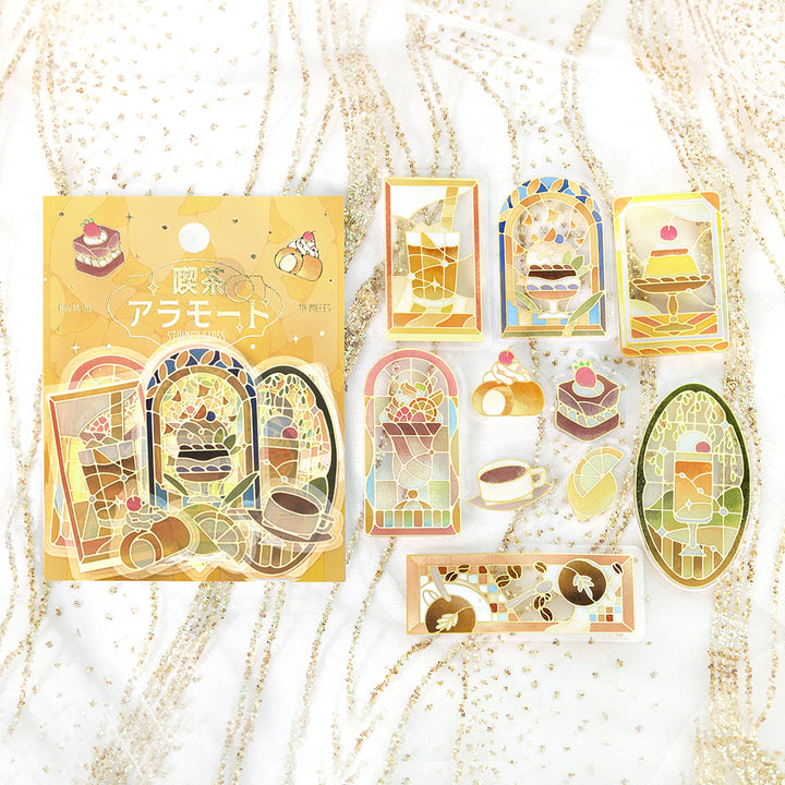 BGM Foil Stamping Clear Seal: Cafe A La Mode Stained Glass in Yellow — BGM decorative sticker — for journaling, planners and scrapbooking, at Cityluxe Singapore