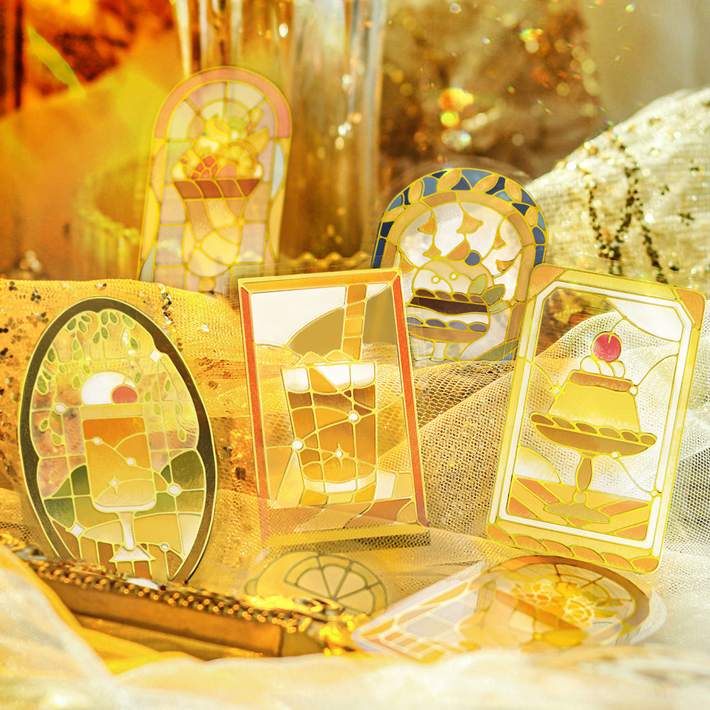 BGM Foil Stamping Clear Seal: Cafe A La Mode Stained Glass in Yellow — BGM decorative sticker — for journaling, planners and scrapbooking, at Cityluxe Singapore