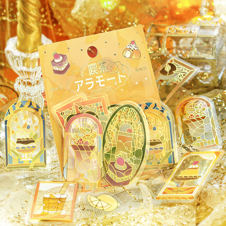 BGM Foil Stamping Clear Seal: Cafe A La Mode Stained Glass in Yellow — BGM decorative sticker — for journaling, planners and scrapbooking, at Cityluxe Singapore