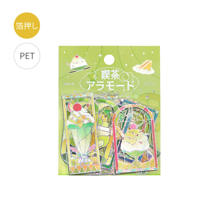 BGM Foil Stamping Clear Seal: Cafe A La Mode Stained Glass in Green — BGM decorative sticker — for journaling, planners and scrapbooking, at Cityluxe Singapore