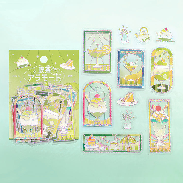 BGM Foil Stamping Clear Seal: Cafe A La Mode Stained Glass in Green — BGM decorative sticker — for journaling, planners and scrapbooking, at Cityluxe Singapore
