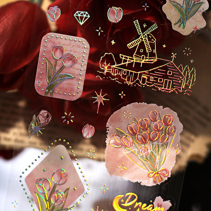 BGM Foil Stamping Iride Seal: Iride in Flower Language — BGM decorative sticker — for journaling, planners and scrapbooking, at Cityluxe Singapore