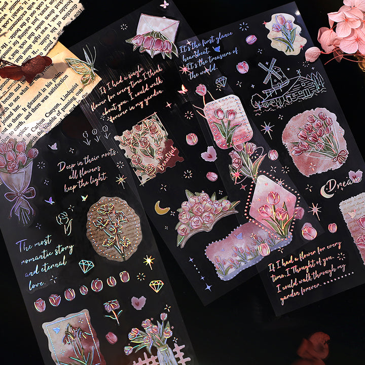 BGM Foil Stamping Iride Seal: Iride in Flower Language — BGM decorative sticker — for journaling, planners and scrapbooking, at Cityluxe Singapore