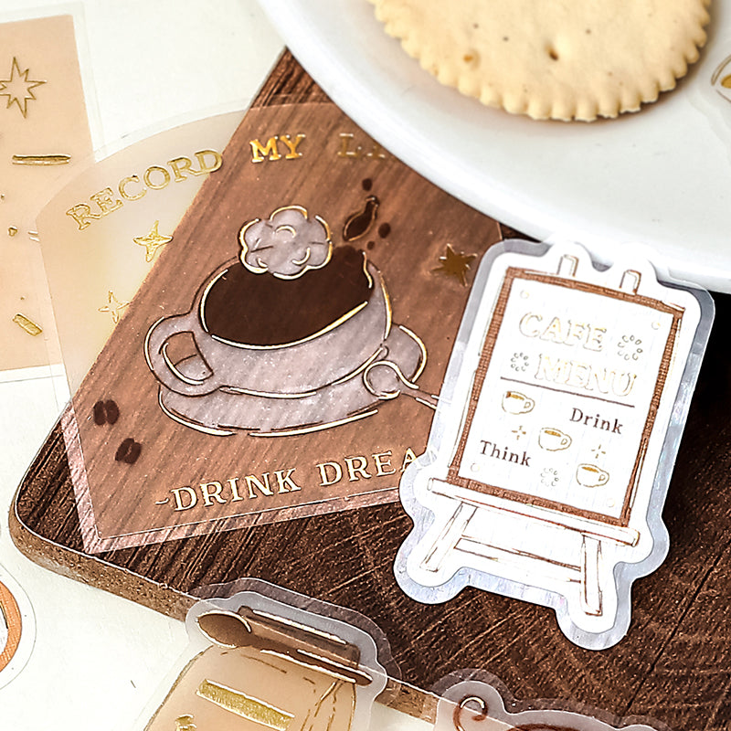 BGM Tracing Paper Seal: Holiday Shopping in Cafe — BGM decorative sticker — for journaling, planners and scrapbooking, at Cityluxe Singapore