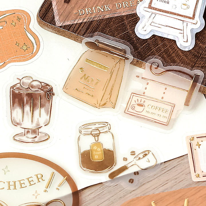 BGM Tracing Paper Seal: Holiday Shopping in Cafe — BGM decorative sticker — for journaling, planners and scrapbooking, at Cityluxe Singapore
