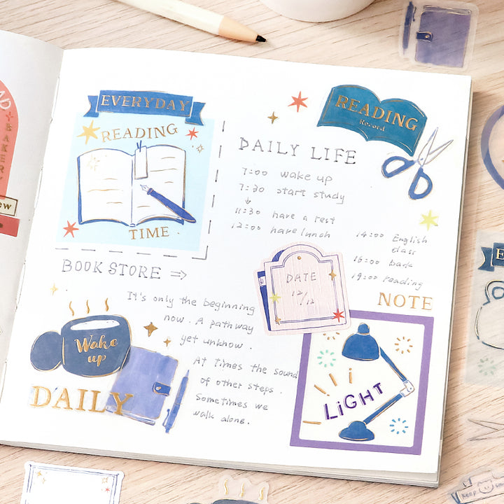 BGM Tracing Paper Seal: Holiday Shopping in Bookstore — BGM decorative sticker — for journaling, planners and scrapbooking, at Cityluxe Singapore