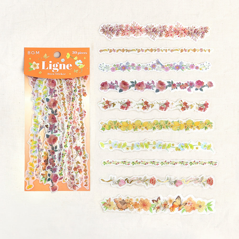 BGM Deco Sticker Ligne Seal: Ligne in Scent of Flowers — BGM decorative sticker — for journaling, planners and scrapbooking, at Cityluxe Singapore