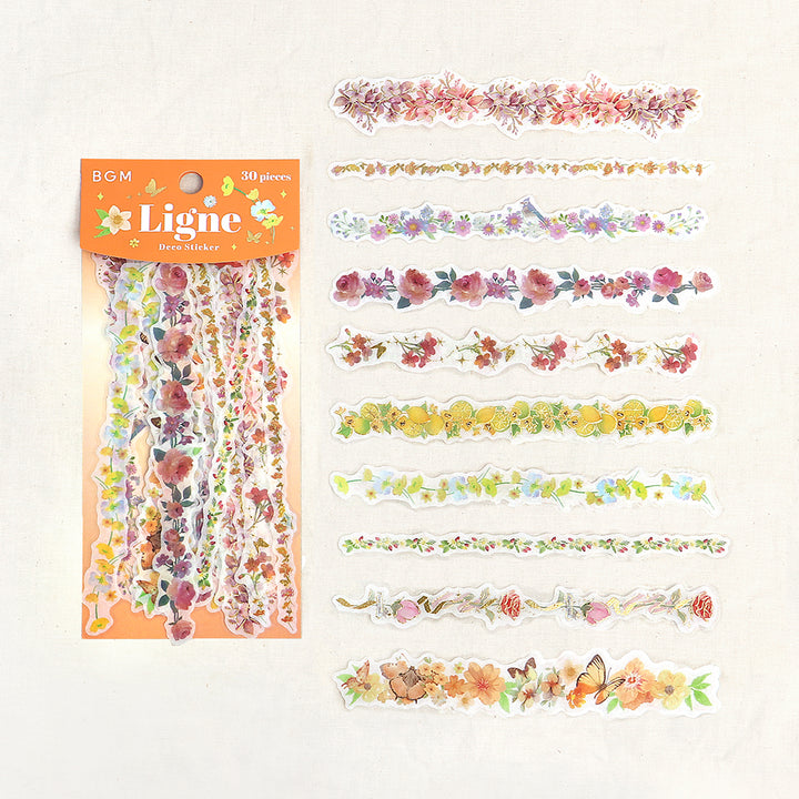 BGM Deco Sticker Ligne Seal: Ligne in Scent of Flowers — BGM decorative sticker — for journaling, planners and scrapbooking, at Cityluxe Singapore