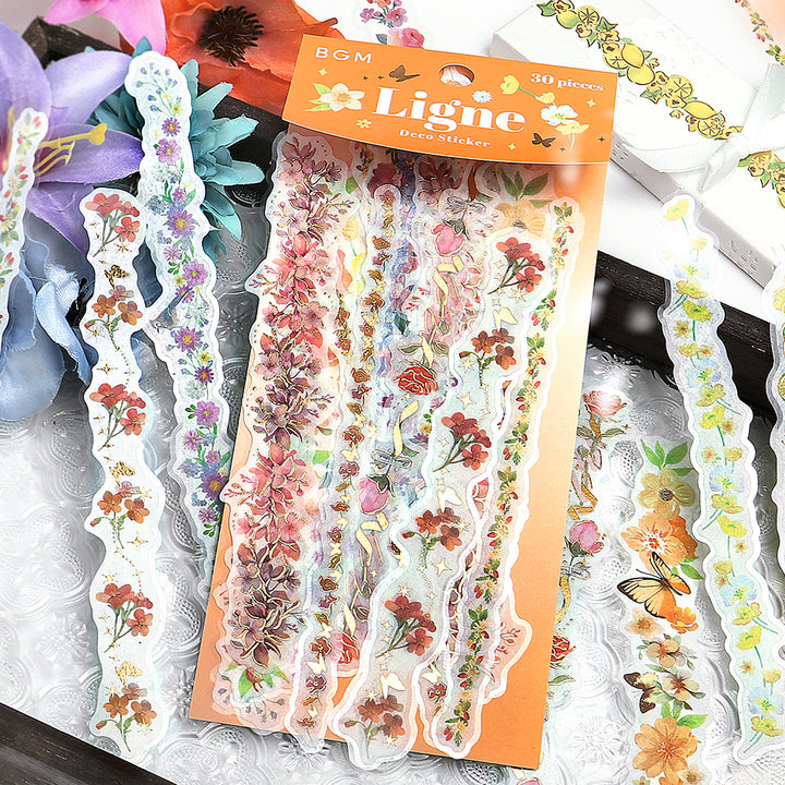BGM Deco Sticker Ligne Seal: Ligne in Scent of Flowers — BGM decorative sticker — for journaling, planners and scrapbooking, at Cityluxe Singapore