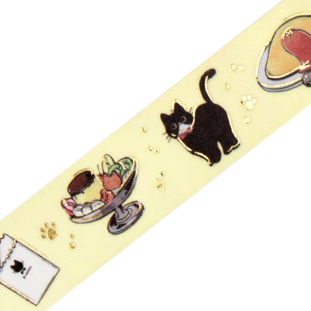 BGM Foil Stamping Masking Tape in Black Cat Cafe — BGM washi tape — decorative Japanese paper tape for journaling and craft, at Cityluxe Singapore