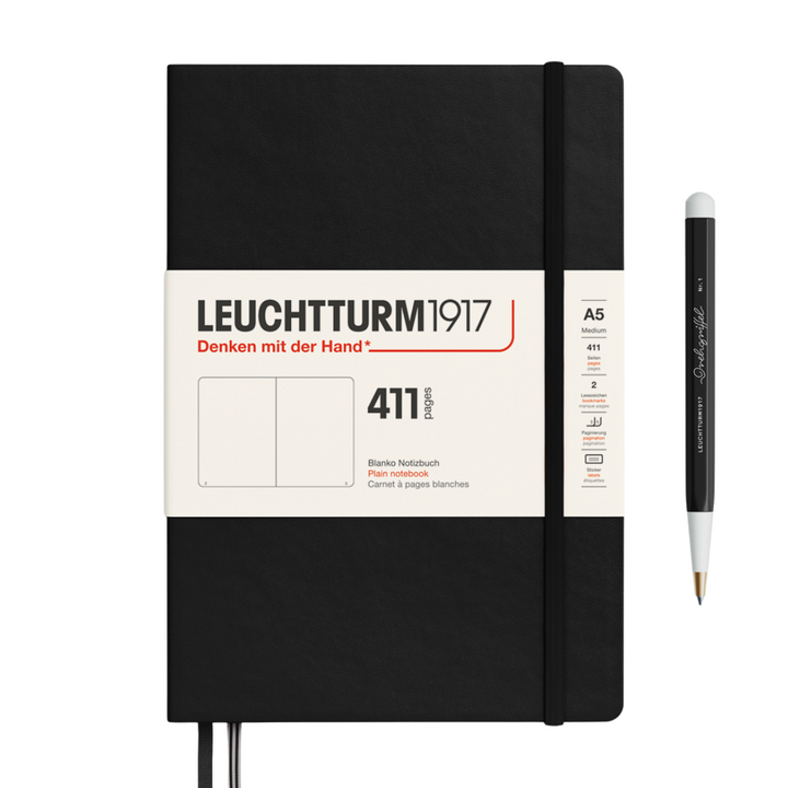 Leuchtturm1917 A5 Medium Hardcover Notebook (Thick, 411 Pages) in Plain / Black — Leuchtturm1917 notebook — quality writing journal with premium paper, at Cityluxe Singapore stationery store