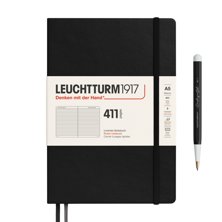 Leuchtturm1917 A5 Medium Hardcover Notebook (Thick, 411 Pages) in Ruled / Black — Leuchtturm1917 notebook — quality writing journal with premium paper, at Cityluxe Singapore stationery store